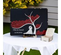 JeathFea Guest Book Matrimonio Legno Personalizzato - con 50-100 Cuori Vuoti - Cornice per Libro degli Ospiti in Legno - Decorazione Nuziale