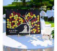 JeathFea Guest Book Matrimonio Legno Personalizzato - con 50-100 Cuori Vuoti - Cornice per Libro degli Ospiti in Legno - Decorazione Nuziale