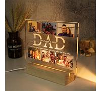 JeathFea Lampada con Foto Personalizzata - Regalo Papa Compleanno, Idee Regalo Papà - Lampada Personalizzata con Foto Testo, Lampada LED con Base in Legno - Idee Regalo Papà/Marito/Uomo