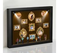 JeathFea Mini Museo Cornice Foto Personalizzata, Museum Silhouette Box con Mini Cornici, Cornice Profonda con Luce e Statuine, per Regalo di Laurea Anniversario Compleanno