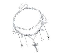 jebyltd Collana A Sospensione In Metallo Crocifisso Con Imitazione Dente Perle Perle Clavicle Catena Regolabile Girocollo Per Amanti Della Collana Unisex