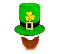 jebyltd Materiali robusti Farbic Costumi Patricking Day Accessori di moda Caratteristiche Un tradizionale top verde Cappello e barba Disegni irlandese Celebration accessorio
