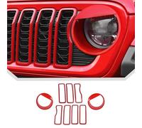 JeCar Kit di 9 coperture per fari e inserti per griglia rossa Angry Bird Style per Jeep Wrangler JL JLU Gladiator JT 2024 2025+