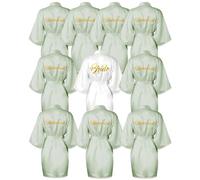 Jecery Il set da 10 pezzi include 9 abiti da damigella d'onore kimono per matrimonio preparati corti ricamati abiti da sposa, bianco, verde chiaro, taglia unica