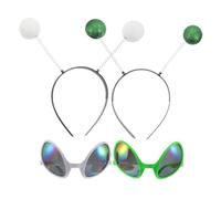 JECOMPRIS 1 set di cerchietti con antenna: divertenti occhiali da marziano e cerchietti con antenna per feste a tema spaziale - cerchietti con glitter e occhiali per Carnevale