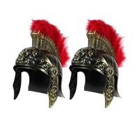 JECOMPRIS 2 Pezzi Elmo da Soldato Romano con Piuma Rossa e Leone Dorato, Casco da Cosplay Storico Medievale per Feste, Mascherate e Eventi a Tema
