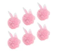 JECOMPRIS 6 Mini Coniglietti di Peluche Rosa con Orecchie, Pompon Soffici per Fermagli e Decorazioni Pasquali Fai da Te, Accessori Primaverili per Cerchietti e Ghirlande di Festa