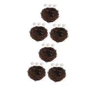 JECOMPRIS 6set Nido Artificiale in Rattan di Nidi Intrecciati a Mano con Uova Decorative Realistiche Ornamenti per Giardino Casa Pasqua e Matrimonio