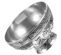 JECOMPRIS Ciotola per Offerte Buddiste in Ottone Bianco Vintage Decorazione Drago e Mitologico, Contenitore per Acqua e Cibo Rituale, Accessorio Multifunzionale per Tempio e Uso Domestico