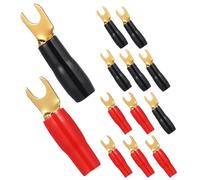 JECOMPRIS Connettori a Forcella Y in Ottone per Cavi Altoparlanti 8ga, Terminali Crimpare Rossi e Neri, Set 12 Pezzi per Impianti Audio Auto e Home Theater, Connessioni Stabili e Alta