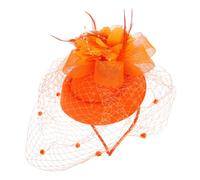 JECOMPRIS Fascinator Vintage Donna Piccolo Cappello Arancione in Rete e Piume, Accessorio Chioma Elegante, Leggero e Confortevole per Tea Party e Occasioni Varie