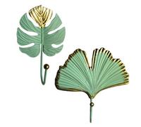 JECOMPRIS Ganci Appendiabiti senza Foratura 2 Pezzi, Supporto da Parete per Cappelli e Abiti, Gancio Non Perforante per Camera da Letto e Ingresso, Design Creativo in Verde e Oro, Facile