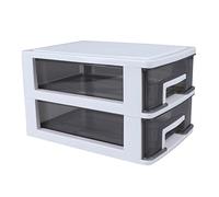 JECOMPRIS Mobiletto Portaoggetti in Plastica Coperchio Cassettiera Organizer a Più Livelli Scatola Porta Oggetti Leggera Per Ufficio e Soggiorno Design Bianco e Nero Semitrasparente