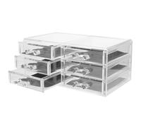 JECOMPRIS Organizer Trucco Acrilico Trasparente 3 Cassetti Spaziosi, Porta Cosmetici e Pennelli per Bagno e Vanità, Organizer Modulare per Toeletta e Scrivania, Design Moderno e Resistente