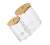 JECOMPRIS Porta Batuffoli di Cotone e Cotton Fioc Dispenser Acrilico e Coperchio in Bambù, Contenitore Rotondo Portatile per Bagno, Organizer Compatto per Dischetti Struccanti e Accessori