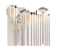 JECOMPRIS Set di Pennelli per Trucco 12 Pezzi in Nylon Bianco Riso Custodia, Kit Cosmetico Multifunzione per Occhi, Cipria, Sopracciglia, per Uso Quotidiano e Trucco Professionale