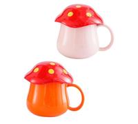 JECOMPRIS Tazza da Caffè in Ceramica Forma di Fungo 2 Pezzi, Set di Tazze da Latte Manico Ergonomico e Base Antiscivolo, Adatte per Uso Domestico, Bar e Ufficio