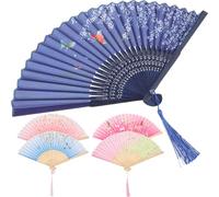 JECOMPRIS Ventagli Pieghevoli retrò di Seta 5 Pezzi, Ventilatori Portatili per Danza e Spettacoli, Decorazioni Classiche Cinesi Motivo Floreale, Set di Ventagli Pieghevoli Decorativi per