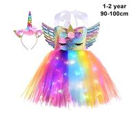 Jectse Abito Arcobaleno con Paillettes Luminose a LED per Ragazza con Ala per Costume da Festa, Cosplay per Bambine, Nylon Multicolore (Jectsexb8c70q31l-2)
