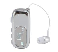 Jectse Auricolare Bluetooth con Clip, Auricolare Wireless Ergonomico Retrattile con Display LCD Digitale di Alimentazione, Avviso con Vibrazione, Annuncio Vocale, per la (Argento brillante
