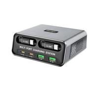 Jectse Caricatore da Tavolo a 6 Porte con Display, Stazione di Ricarica Portatile Integrata con Cavi di Tipo C da 70 Cm e Tecnologia di Ricarica Intelligente, per Ufficio Domestico (Spina europea)