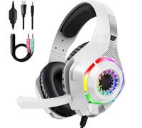 Jectse Cuffie da Gioco con Microfono e Luci LED RGB (WHITE) | Microfono con Cancellazione del Rumore, Cuffie da Gioco Cablate Sopra L'orecchio, Driver da 40 Mm, Jack da 3,5Mm
