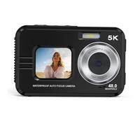 Jectse Fotocamera Subacquea 5K, Fotocamera Digitale Impermeabile con Messa a Fuoco Automatica da 48 MP con Doppio Schermo e Scheda da 32 GB per Immersioni con Snorkeling (Black)