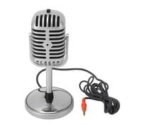Jectse Mic per Voce Vintage retrò Vecchia Scuola con Supporto | Cavo Unidirezionale da 3,5 Mm, 7,22 Piedi, per Riunioni Online, Karaoke Domestico, Argento