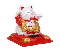 Jectse Statua del Gatto Fortunato Che Agita il Braccio, Ornamento Unico per L'attrazione della Ricchezza Ad Energia Solare, in Plastica Bianca
