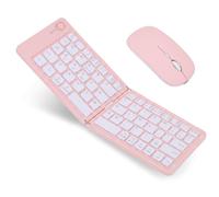 Jectse Tastiera e Mouse Pieghevoli 2.4G BT5.0 per 3 Dispositivi Rosa | Portata wireless di 10 m, ricarica di tipo C, tastiera Bluetooth pieghevole portatile