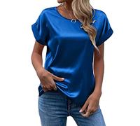 JECTZ T-Shirt a Maniche Corte Stile Morbido da Donna T-Shirt a Maniche Corte in Raso Sciolto Casual in Raso con Scollo Tondo da Donna T-Shirt Tinta Unita di Base O-Collo T-Shirt a Maniche Corte Top