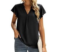 JECTZ Top Estivi Donna Top con Scollo a V Ladies T-Shirt con Maniche Arricciate Camicetta da Donna Camicetta con Scollo V T-Shirt pieghettate a Maniche Corte Camicette con Volant a Maniche Corte