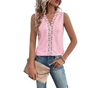 JECTZ Top Estivo da Donna Casual in Pizzo Chiffon Manica Corta con Scollo a V Camicette da Donna Camicie Larghe da Donna Sexy con Scollo a V Canotta Camicetta di Pizzo Floreale(Pink/M)