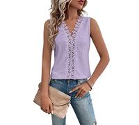 JECTZ Top Estivo da Donna Casual in Pizzo Chiffon Manica Corta con Scollo a V Camicette da Donna Camicie Larghe da Donna Sexy con Scollo a V Canotta Camicetta di Pizzo Floreale(Purple/S)