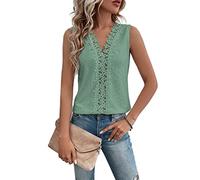 JECTZ Top Estivo da Donna Casual in Pizzo Chiffon Manica Corta con Scollo a V Camicette da Donna Camicie Larghe da Donna Sexy con Scollo a V Canotta Camicetta di Pizzo Floreale(Green/S)