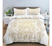 JEDTAKCT 3D Stampato Oro Bianco Mandala Elegante Biancheria Da Letto, Set Di 3 Pezzi Di Estetica Moderna Per Bambini E Coppie, Morbido Microfibra, Singolo E Doppio 220X240Cm +80X50Cmx2