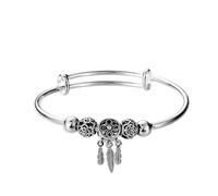 JEDTAKCT Bracciale Acchiappasogni Per Donne Ragazze - Piuma Foglia Nappa Fiore Cavo Bracciale Rigido Aperto Regolabile Regalo Di Gioielli Per Donne Ragazze Per Il Compleanno,Bianco,Taglia Unica