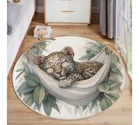 JEDTAKCT Carino Ghepardo Tappeto Rotondo Salotto, Animale Della Foresta Morbido Pelo Corto Tappetini Antiscivolo Tappeti Per Bambini Cameretta Cucina Casa Zona Tappet Tavolino, 60 Cm, Beige