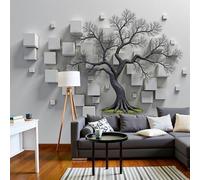 JEDTAKCT Carta Da Parati Fotografica 3D Effetto Geometrico Albero Rilievo, Non Include Colla, Astratto Moderno Grigio Carta Per Pareti Soggiorno Camera Da Letto Sala Fotomurali Poster, 200X140Cm