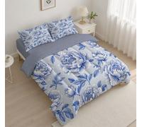 JEDTAKCT Copriletto Trapuntato Per Bambini Con Fiori Mediterranei Ad Acquerello | Trapunta Matrimoniale Invernale, Blu, Piumone Caldo Morbido Elegante Arte Botanica Per Decorazione Camera Da Letto