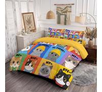 JEDTAKCT Copriletto Trapuntato Per Bambini Con Gatto Carino Patchwork | Trapunta Matrimoniale Invernale, Giallo, Piumone Caldo Morbido Cappelli Sciarpe Gatti Per Decorazione Camera Da Letto