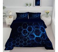 JEDTAKCT Copriletto Una Piazza E Mezzo Nido D'Ape Moderno Trapunte Microfibra Lavabile Geometria Futuristica Piumoni Trapunta Durevole Piumino Quattro Stagioni Copriletti Blu Scuro 140X200