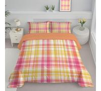 JEDTAKCT Copriletto Una Piazza E Mezzo Semplice Plaid Trapunte Microfibra Lavabile Graziosa Geometria Piumoni Trapunta Durevole Piumino Quattro Stagioni Copriletti Rosa Giallo 240X220