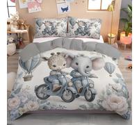 JEDTAKCT Copripiumino Singolo Animali Divertenti Fiori 200X200Cm Microfibra Morbida Set Copripiumino Mongolfiera Vintage Biancheria Da Letto Reversibile Copri Piumino Con Federe, Beige