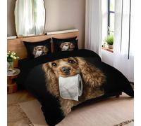 JEDTAKCT Copripiumino Singolo Carino Cocker Spaniel Carta Igienica 200X200Cm Microfibra Morbida Set Copripiumino Animale Dipinto A Olio Biancheria Da Letto Reversibile Copri Piumino Con Federe, Nero
