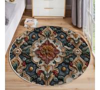 JEDTAKCT Grandi Tappeti Rotondo Tappeto Soggiorno In Geometria Floreale 3D 100 Cm, Tappeto Camera Da Letto In Estetica Medievale Antiscivolo Sottile Lavabile Morbido Tappeti Da Bagno Rosso Verde