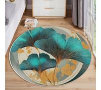 JEDTAKCT Grandi Tappeti Rotondo Tappeto Soggiorno In Ginkgo Biloba Striato 100 Cm, Tappeto Camera Da Letto In Piante Lussuose Antiscivolo Sottile Lavabile Morbido Tappeti Da Bagno Turchese