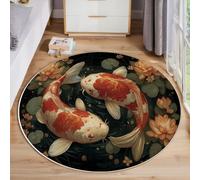 JEDTAKCT Grandi Tappeti Rotondo Tappeto Soggiorno In Koi Fantasy 120 Cm, Tappeto Camera Da Letto In Loto Cinese Antiscivolo Sottile Lavabile Morbido Tappeti Da Bagno Verde Scuro