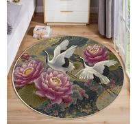 JEDTAKCT Grandi Tappeti Rotondo Tappeto Soggiorno In Loto Foglia D'Oro Onde 200 Cm, Tappeto Camera Da Letto In Gru Giapponese Antiscivolo Sottile Lavabile Morbido Tappeti Da Bagno Colore Bronzo