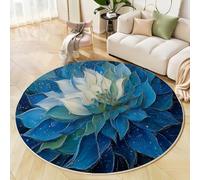 JEDTAKCT Grandi Tappeti Rotondo Tappeto Soggiorno In Loto In Lamina D'Oro 160 Cm, Tappeto Camera Da Letto In Piante Dipinte A Olio Antiscivolo Sottile Lavabile Morbido Tappeti Da Bagno Blu Navy